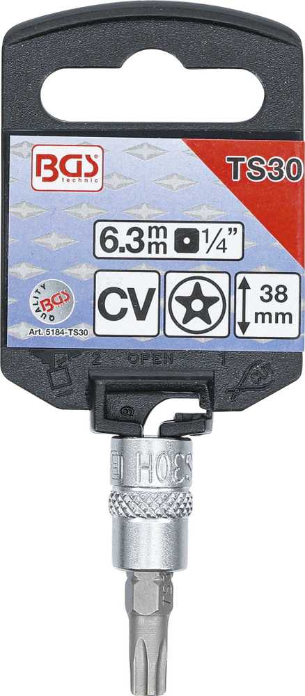 Bgs Technic Antgalis 1/4" įpresuotas į galvutę su skyle, penkiakampis TS30x38mm (5184-TS30)