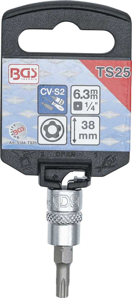 Bgs Technic Antgalis įpresuotas į galvutę 5 kampų | 6.3 mm (1/4") | T-Star su skyle (Torx) TS25 (5184-TS25)