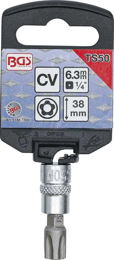 Bgs Technic Antgalis įpresuotas į galvutę 5 kampų | 6.3 mm (1/4") | T-Star su skyle (Torx) TS50 (5184-TS50)
