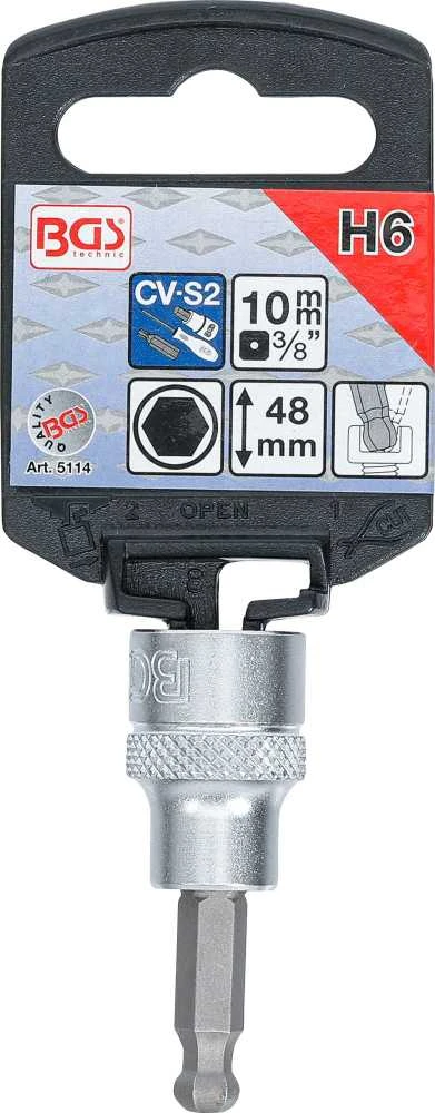 Bgs Technic Antgalis įpresuotas į galvutę | 10 mm (3/8") | hex šešiakampis su šarnyru 6 mm (5114)