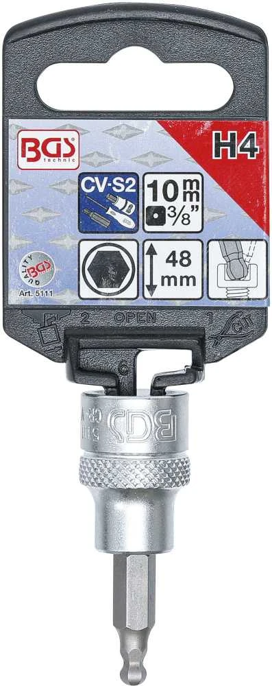 Bgs Technic Antgalis įpresuotas į galvutę | 10 mm (3/8") | hex šešiakampis | su šarnyru 4 mm (5111)