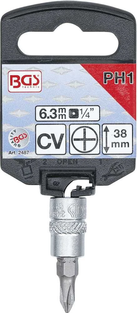 Bgs Technic Antgalis įpresuotas į galvutę | 6.3 mm (1/4") | kryžminis PH1 (2487)