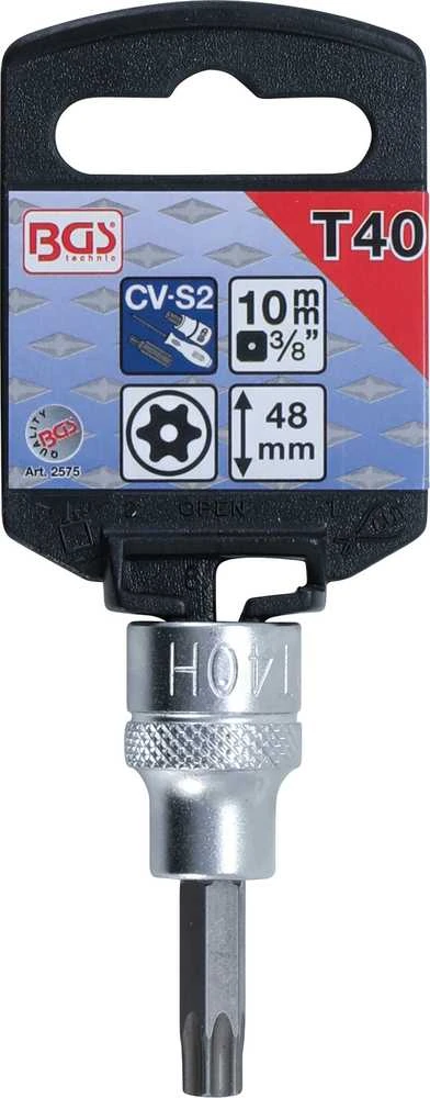 Bgs Technic Antgalis įpresuotas į galvutę | 10 mm (3/8") | T-Star su skyle | (Torx) T40 (2575)