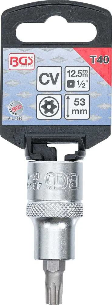 Bgs Technic Antgalis įpresuotas į galvutę | 12,5 mm (1/2") | T-Star su skyle (Torx) T40 (4326)