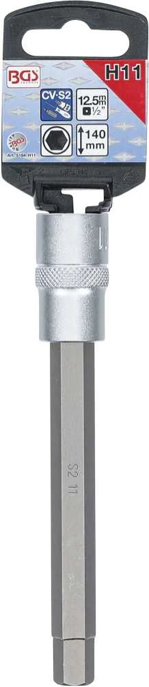 Bgs Technic Antgalis įpresuotas į galvutę | ilgis 140 mm | 12,5 mm (1/2") | Hex šešiakampis 11 mm (5184-H11)