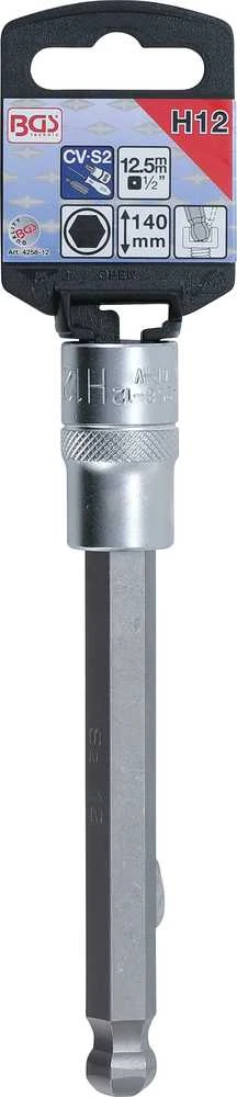 Bgs Technic Antgalis įpresuotas į galvutę | ilgis 140 mm | 12,5 mm (1/2") | šešiakampis su šarnyru 12 mm (4258-12)