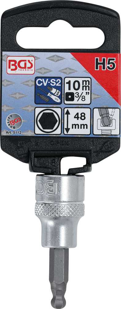 Bgs Technic Antgalis įpresuotas į galvutę | 10 mm (3/8") | hex šešiakampis su šarnyru 5 mm (5112)