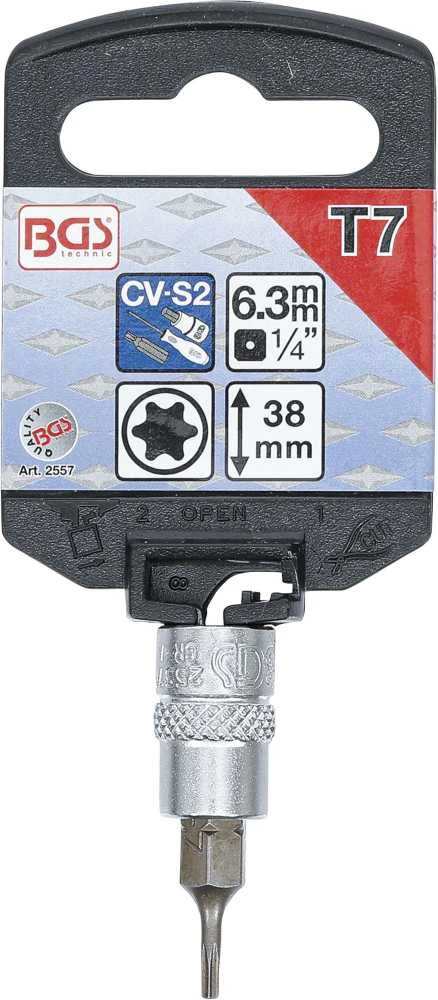 Bgs Technic Antgalis įpresuotas į galvutę | 6.3 mm (1/4") | T-Star (Torx) T7 (2557)