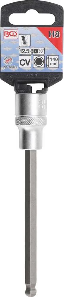 Bgs Technic Antgalis įpresuotas į galvutę | ilgis 140 mm | 12,5 mm (1/2") | šešiakampis su šarnyru 8 mm (4258-8)
