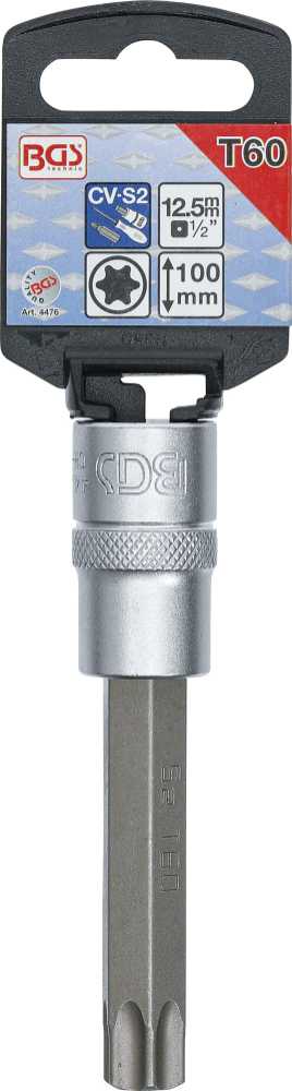 Bgs Technic Antgalis įpresuotas į galvutę | ilgis 100 mm | 12,5 mm (1/2") | T-star (Torx) T60 (4476)