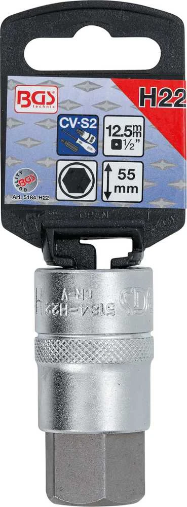 Bgs Technic Antgalis įpresuotas į galvutę | 12,5 mm (1/2") | hex šešiakampis 22 mm (5184-H22)