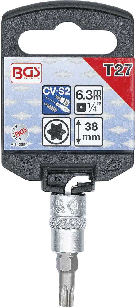 Bgs Technic Antgalis įpresuotas į galvutę | 6.3 mm (1/4") | T-Star (Torx) T27 (2594)