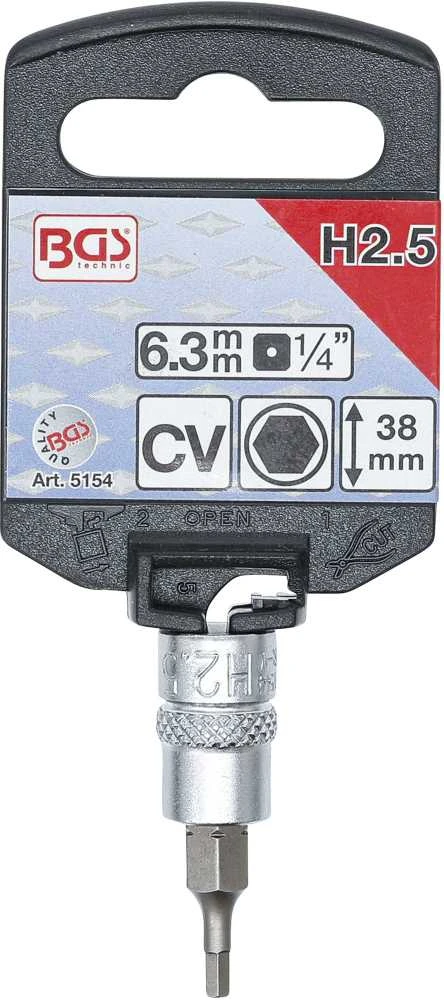 Bgs Technic Antgalis įpresuotas į galvutę | 6,3 mm (1/4") | hex šešiakampis 2.5 mm (5154)