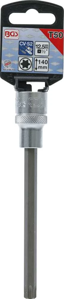 Bgs Technic Antgalis įpresuotas į galvutę | ilgis 140 mm | 12,5 mm (1/2") | T-Star (Torx) T50 (5184-T50)