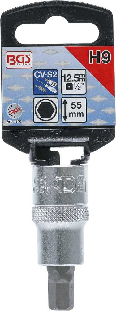 Bgs Technic Antgalis įpresuotas į galvutę | 12,5 mm (1/2") | hex šešiakampis 9 mm (4340)