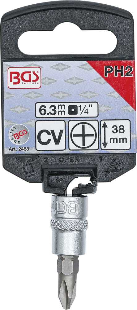 Bgs Technic Antgalis įpresuotas į galvutę | 6.3 mm (1/4") | kryžminis PH2 (2488)
