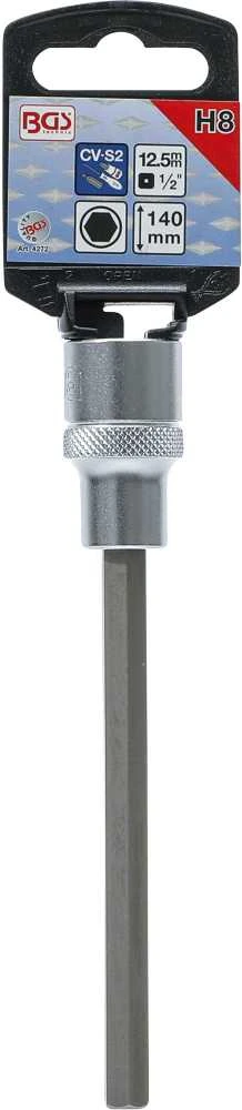Bgs Technic Antgalis įpresuotas į galvutę | ilgis 140 mm | 12,5 mm (1/2") | hex šešiakampis 8 mm (4272)
