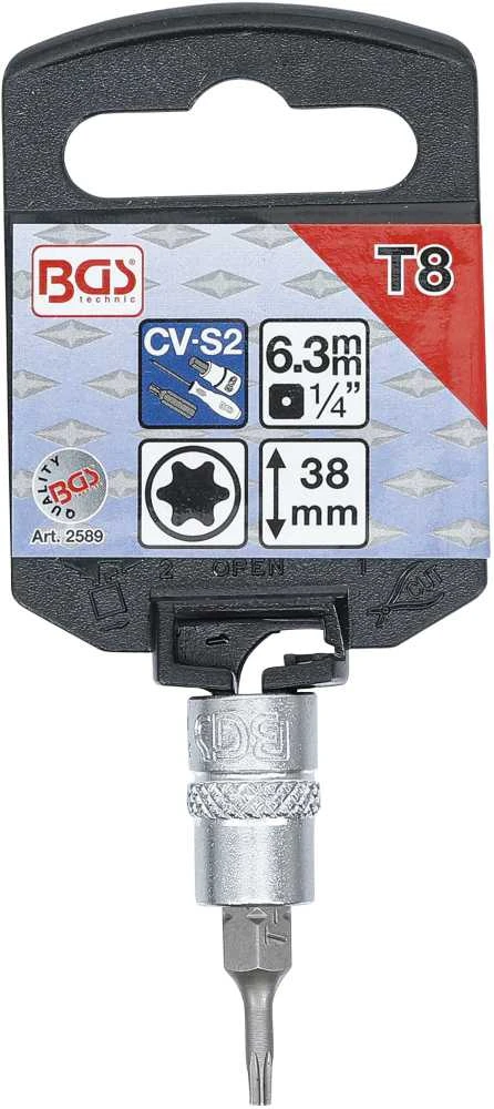 Grąžtas Bgs Technic Antgalis įpresuotas į galvutę | 6.3 mm (1/4") | T-Star (Torx) T8 (2589)
