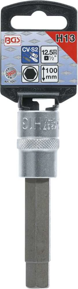 Bgs Technic Antgalis įpresuotas į galvutę | ilgis 100 mm | 12.5 mm (1/2") | hex šešiakampis 13 mm (4267)