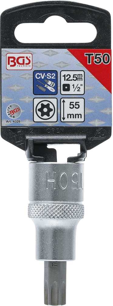 Bgs Technic Antgalis įpresuotas į galvutę | 12,5 mm (1/2") | T-Star su skyle (Torx) T50 (4328)