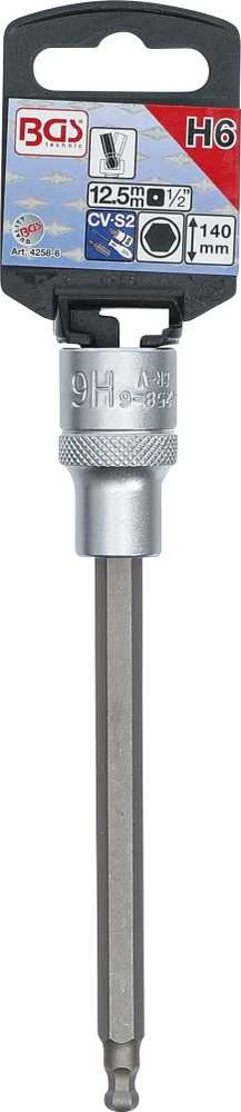 Bgs Technic Antgalis įpresuotas į galvutę | ilgis 140 mm | 12,5 mm (1/2") | šešiakampis su šarnyru 6 mm (4258-6)