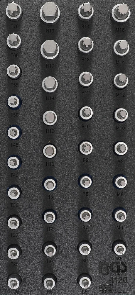 Bgs Technic Antgalių galvučių rinkinys įdėkle BGS | 1/2" | HEX, TORX, XZN, RIBE | 36 vnt. (4120)