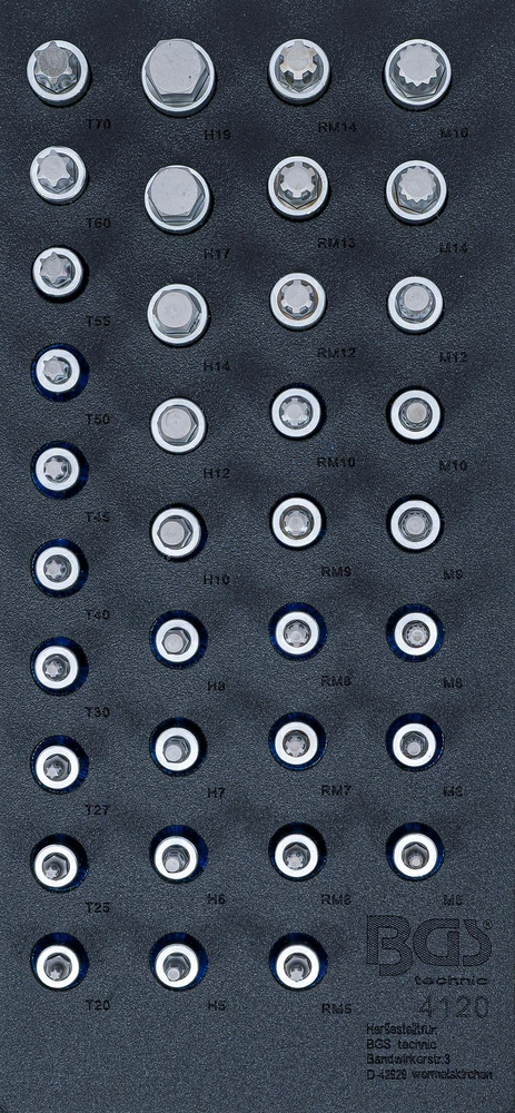 Bgs Technic Antgalių galvučių rinkinys įdėkle BGS | 1/2" | HEX, TORX, XZN, RIBE | 36 vnt. (4120)
