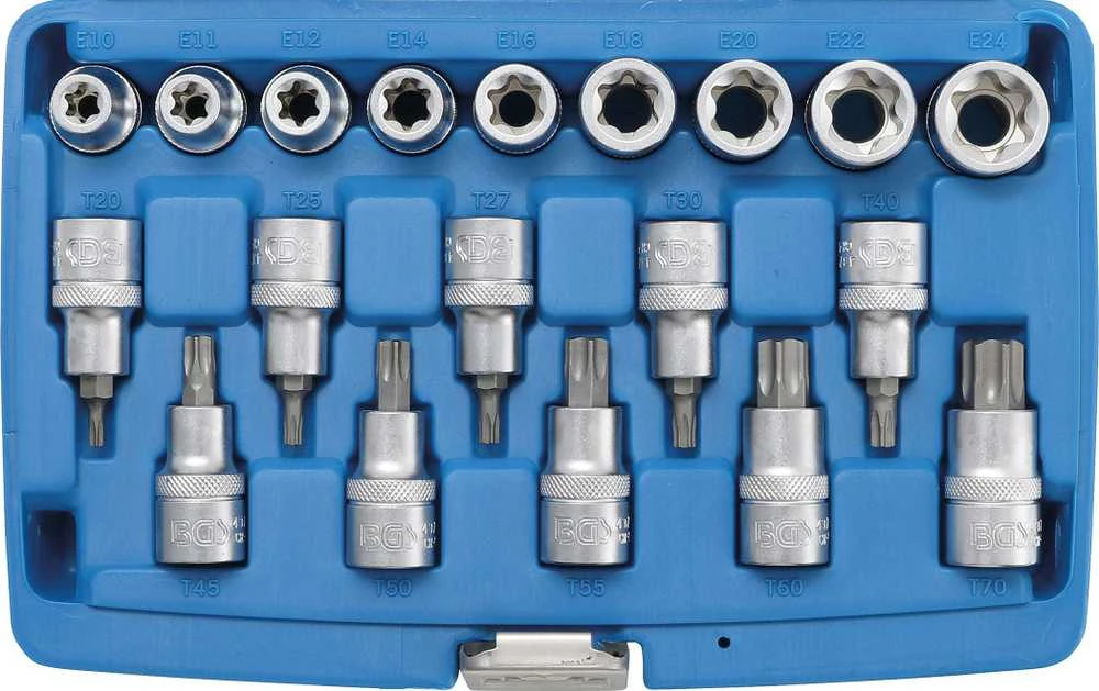 Bgs Technic Antgalių ir galvučių rinkinys | 12,5 mm (1/2") | E-Star / T-Star (Torx) | 19 vnt. (5100)