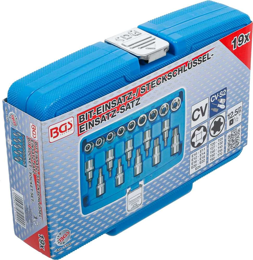 Bgs Technic Antgalių ir galvučių rinkinys | 12,5 mm (1/2") | E-Star / T-Star (Torx) | 19 vnt. (5100)