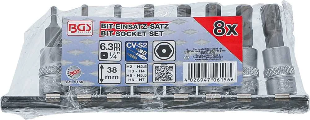 Bgs Technic Antgalių rinkinys | 6.3 mm (1/4") | hex šešiakampis | su skyle | 2 - 7 mm | 8 vnt. (5156)