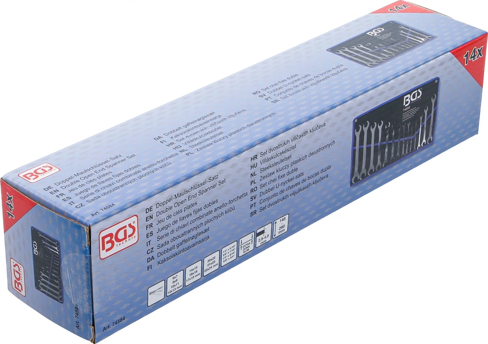 Bgs Technic Atvirų terkšlinių veržliarakčių rinkinys | ypač plonas | 6–22 mm / 1/4"–3/4" | 14 vnt. (74584)