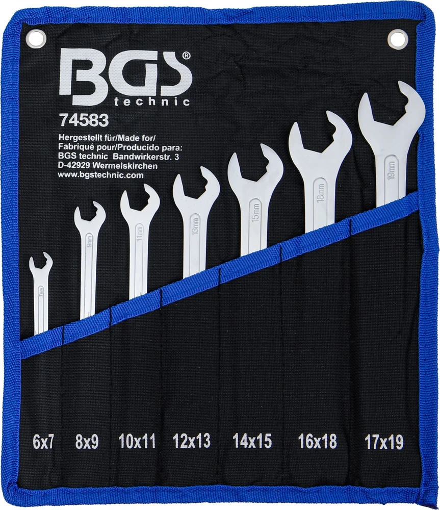 Bgs Technic Atvirų terkšlinių veržliarakčių rinkinys | ypač plonas | 6–19 mm | 7 vnt. (74583)