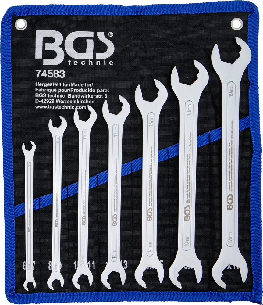 Bgs Technic Atvirų terkšlinių veržliarakčių rinkinys | ypač plonas | 6–19 mm | 7 vnt. (74583)