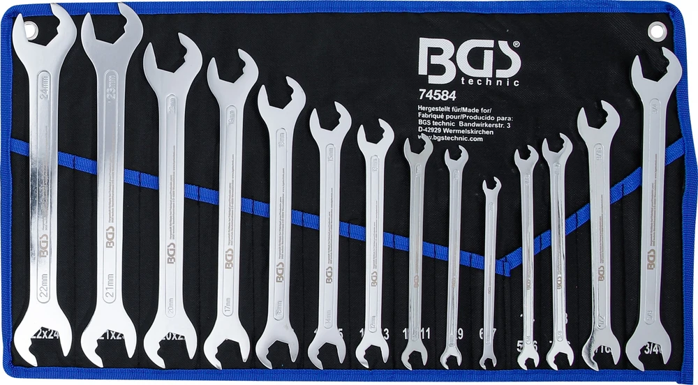 Bgs Technic Atvirų terkšlinių veržliarakčių rinkinys | ypač plonas | 6–22 mm / 1/4"–3/4" | 14 vnt. (74584)
