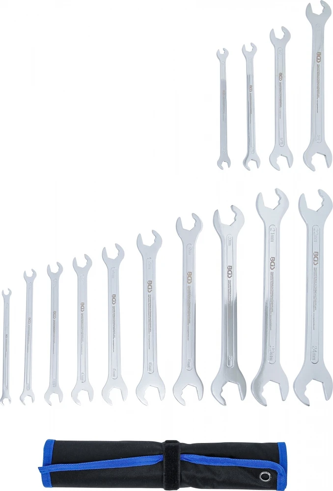 Bgs Technic Atvirų terkšlinių veržliarakčių rinkinys | ypač plonas | 6–22 mm / 1/4"–3/4" | 14 vnt. (74584)
