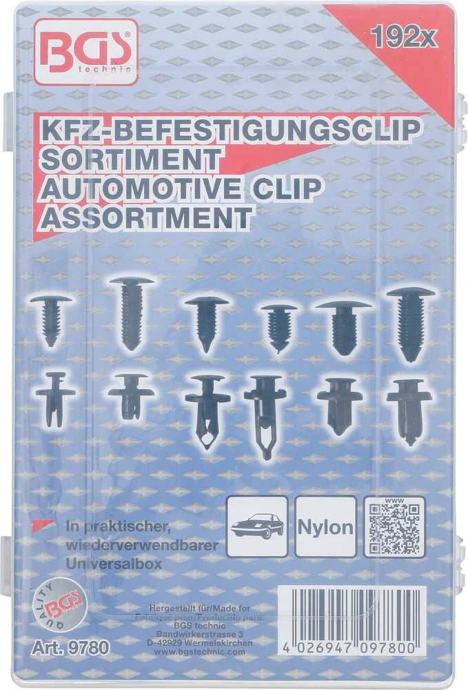 Bgs Technic Automobilinių klipsų asortimentas | Universalūs | 192 vnt. (9780)