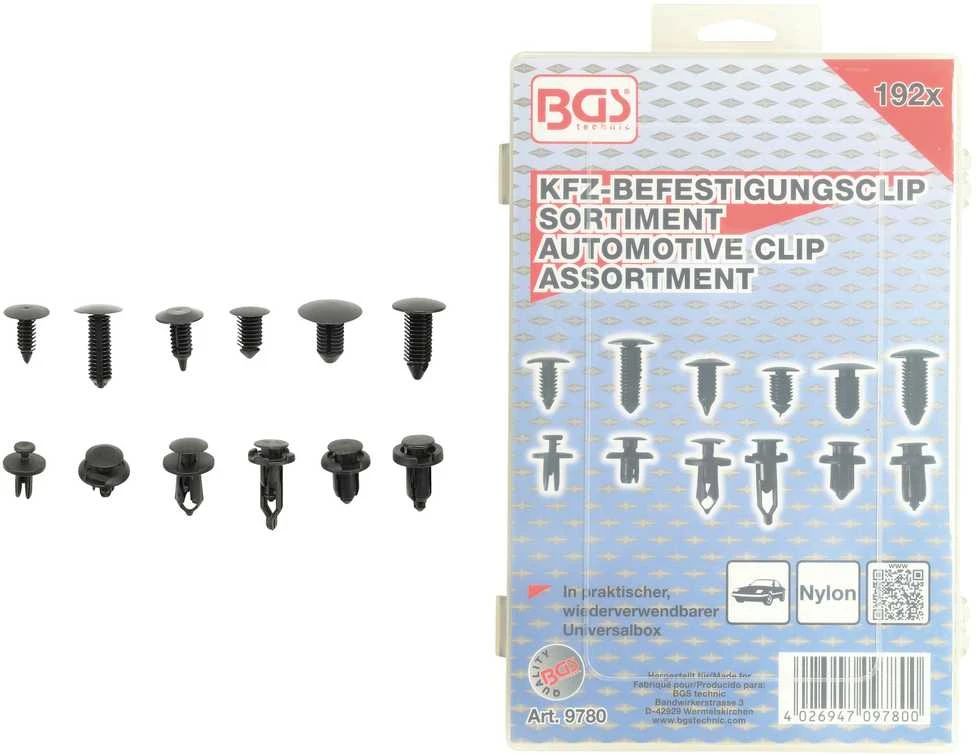 Bgs Technic Automobilinių klipsų asortimentas | Universalūs | 192 vnt. (9780)
