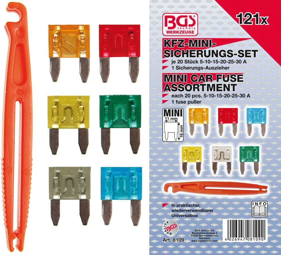Bgs Technic Automobilių saugiklių asortimentas | mini | 121 vnt. (8109)