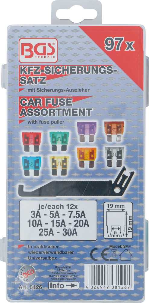Bgs Technic Automobilių saugiklių asortimentas | 97 vnt. (8126)
