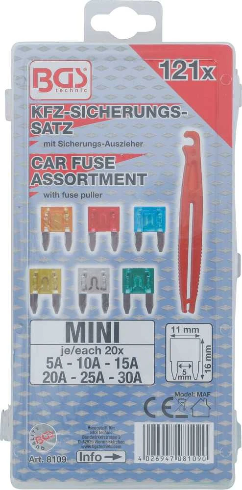Bgs Technic Automobilių saugiklių asortimentas | mini | 121 vnt. (8109)
