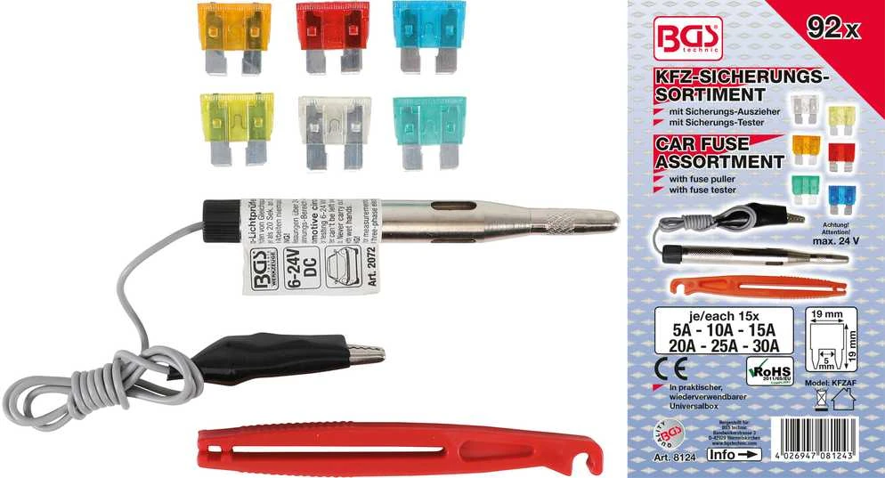 Bgs Technic Automobilių saugiklių asortimentas | Standartas | 92 vnt. (8124)