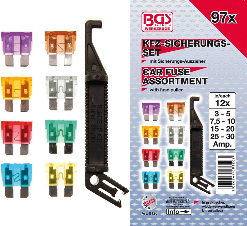 Bgs Technic Automobilių saugiklių asortimentas | 97 vnt. (8126)