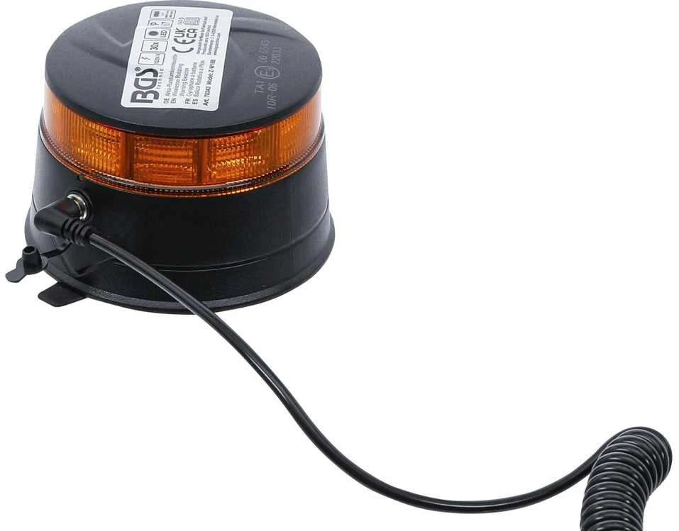 Bgs Technic Belaidis besisukantis įspėjamasis švyturėlis | geltonas | su magnetu | 12 V / 24 V | Ø 130 mm (70343)