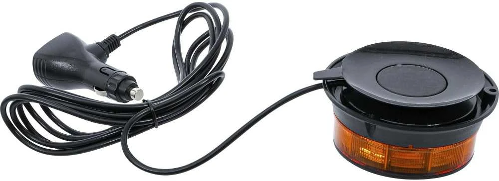 Bgs Technic Besisukantis įspėjamasis švyturėlis | geltonas | su magnetu | 12 V / 24 V | Ø 130 mm (70342)