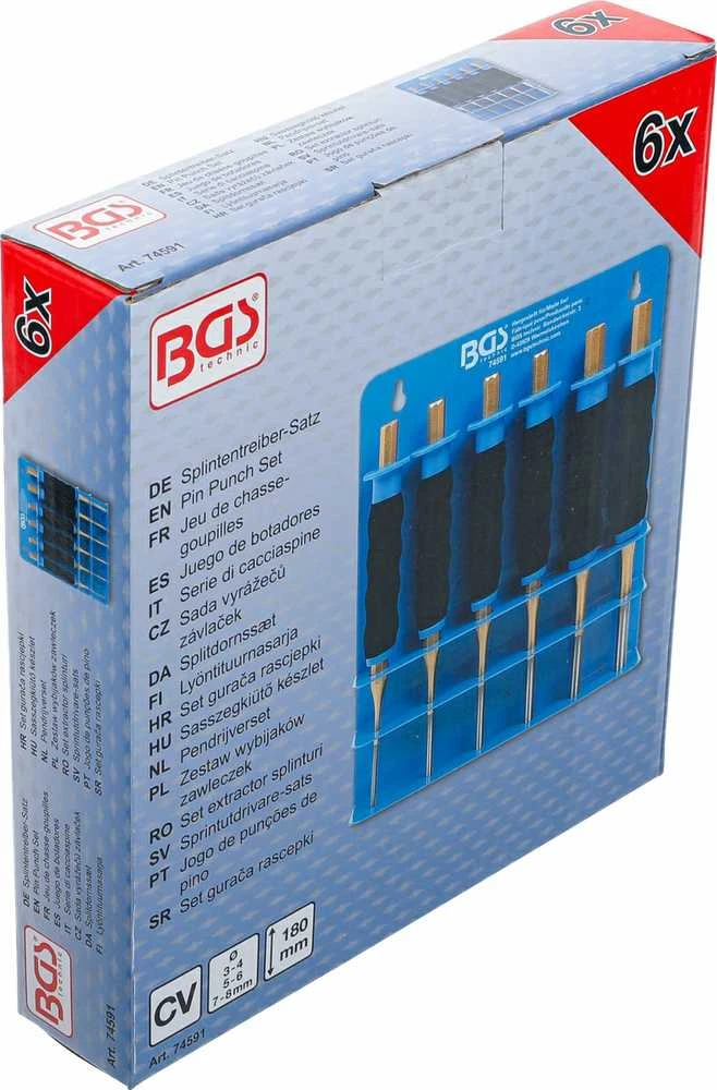 Bgs Technic Bukų išmušėjų rinkinys | neslidi ergonomiška rankena | 180 mm | 3 - 8 mm | 6 vnt. (74591)