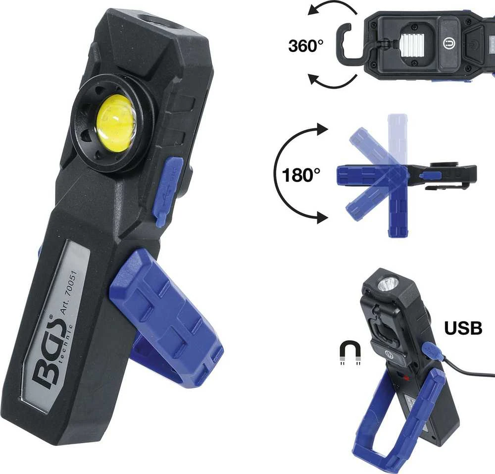 Bgs Technic COB LED darbo lempa su magnetu ir kabliu | 4 režimai (70051)