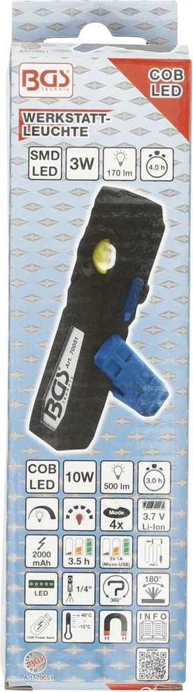 Bgs Technic COB LED darbo lempa su magnetu ir kabliu | 4 režimai (70051)
