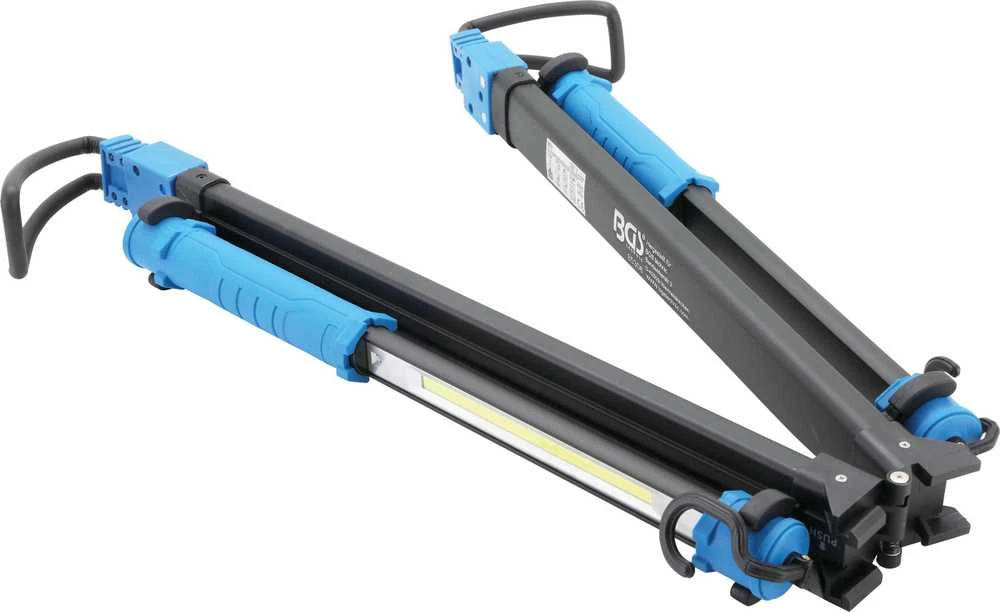 Bgs Technic COB LED variklio dangčio lempa su akumuliatoriumi ir teleskopine juosta | 2 COB-LED nešiojamos darbo lempos (85306)