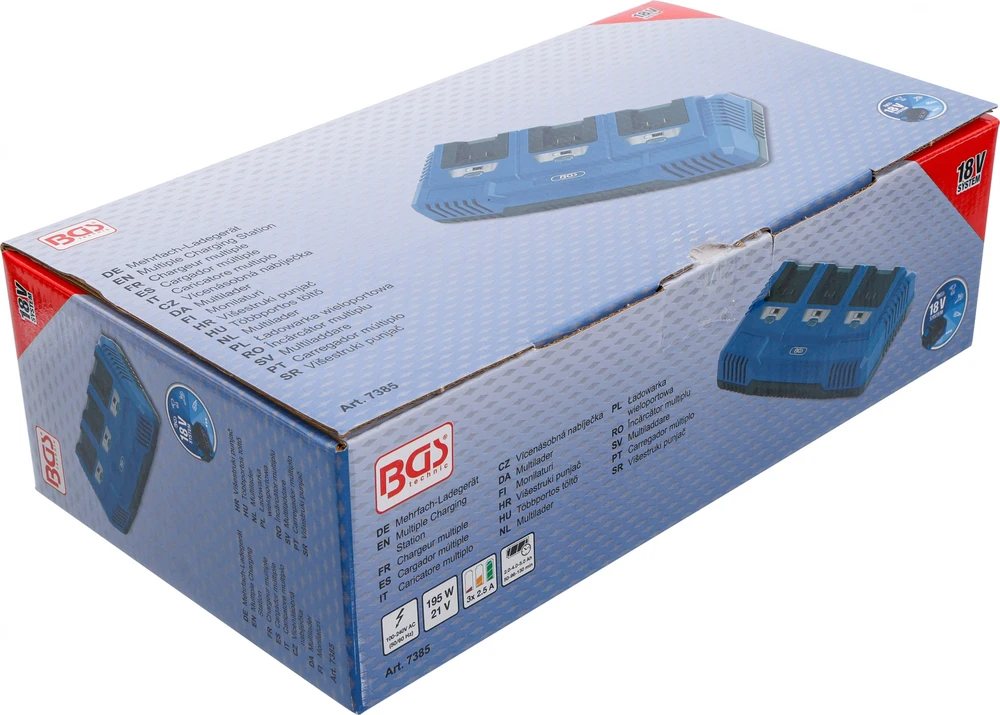 Bgs Technic Daugializdė akumuliatorių įkrovimo stotelė | 18 V | 3 × 2,5 A | BGS (7385)