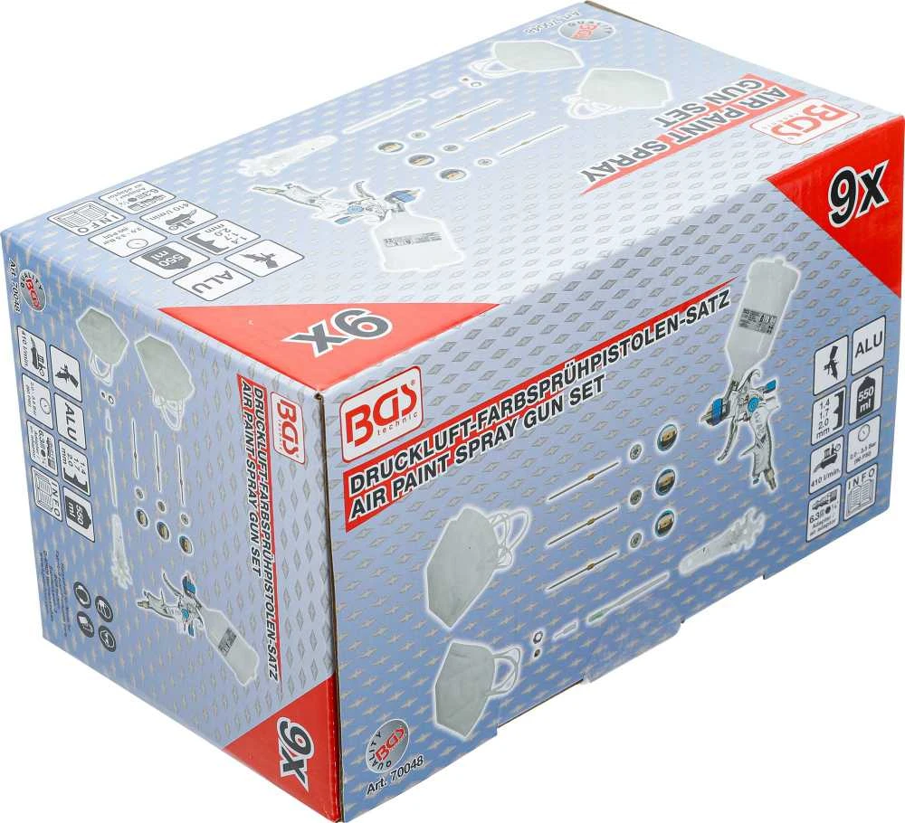 Bgs Technic Dažų purškimo pistoletas | su 3 purškimo antgaliais | 1,2 - 1,7 - 2,0 mm (70048)